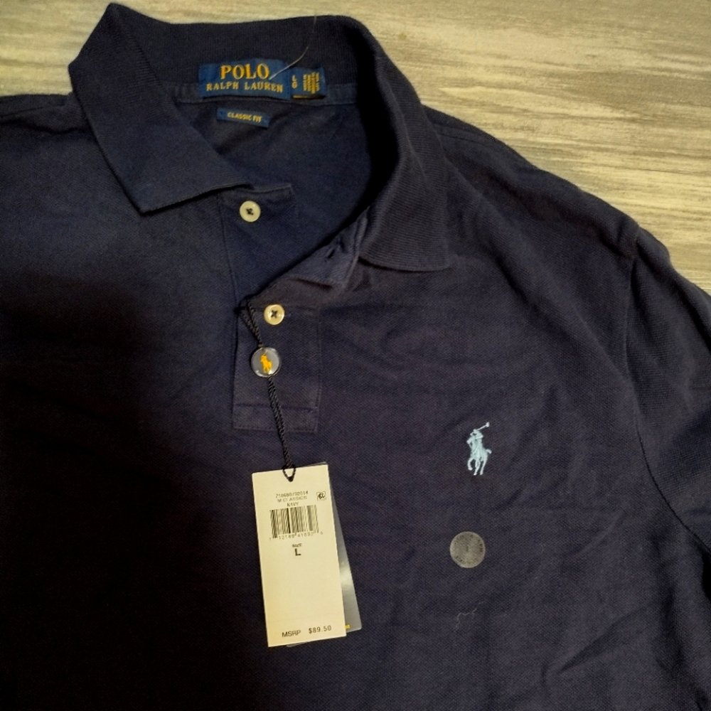 Dark blue polo shirt